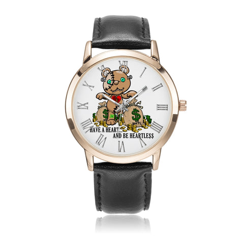 DMTL HUSTLE BEAR GOLD WATCH  WITH LEATHER BAND - DMTL CLOTHING AND APPAREL