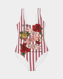 DMTL Flowers And Stripes Women's One-Piece Swimsuit - DMTL CLOTHING AND APPAREL