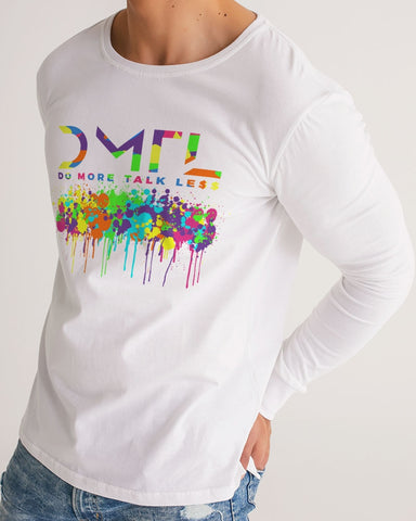 DMTL COLORFUL NEON Paint Splatter WHITE Men's Long Sleeve Tee - DMTL CLOTHING AND APPAREL