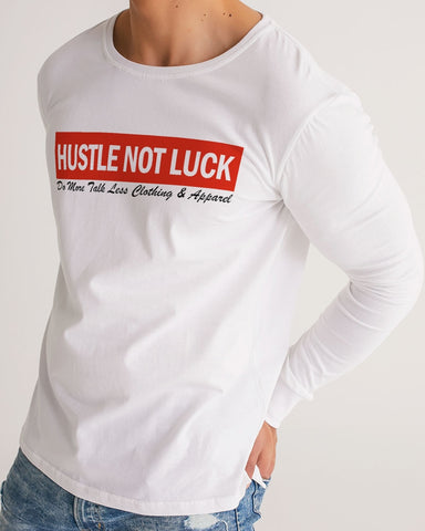 HUSTLE NOT LUCK DMTL WHITE  Men's Long Sleeve Tee - DMTL CLOTHING AND APPAREL