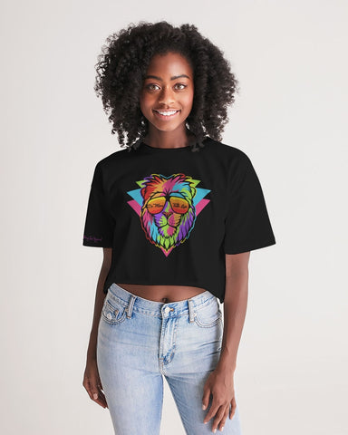 DO MORE TALK LESS COOL LION  Women's Lounge Cropped Tee - DMTL CLOTHING AND APPAREL