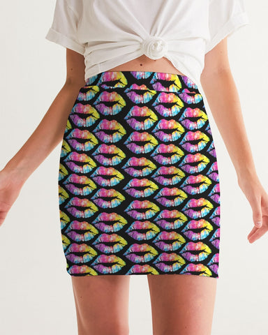 DO MORE TALK LESS COLORFUL KISSES Women's Mini Skirt - DMTL CLOTHING AND APPAREL