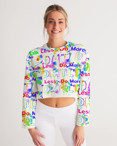 DO MORE TALK LESS  RAINBOW White  Print Women's Cropped Sweatshirt - DMTL CLOTHING AND APPAREL