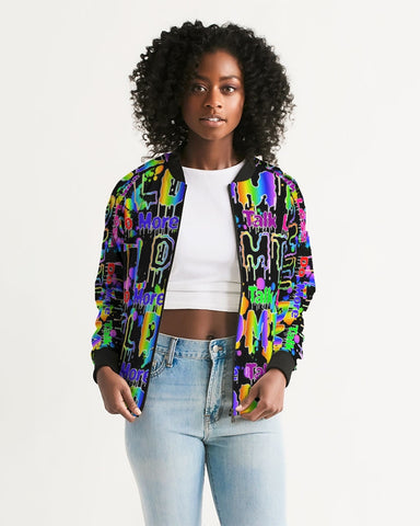 DMTL RAINBOW Print Women's Bomber Jacket - DMTL CLOTHING AND APPAREL