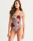 DMTL Flowers And Stripes Women's One-Piece Swimsuit - DMTL CLOTHING AND APPAREL