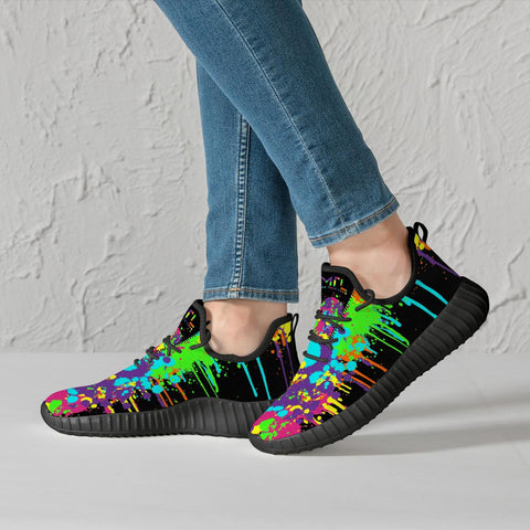 DMTL Paint Splash Drip Mesh Knit Sneakers - BLACK - DMTL CLOTHING AND APPAREL