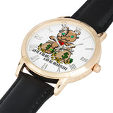 DMTL HUSTLE BEAR GOLD WATCH  WITH LEATHER BAND - DMTL CLOTHING AND APPAREL