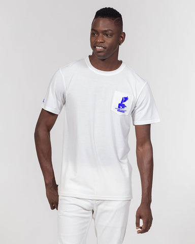 DO MORE TALK LESS SILENCE IS GOLDEN LOGO White and Blue Men's Everyday Pocket Tee - DMTL CLOTHING AND APPAREL