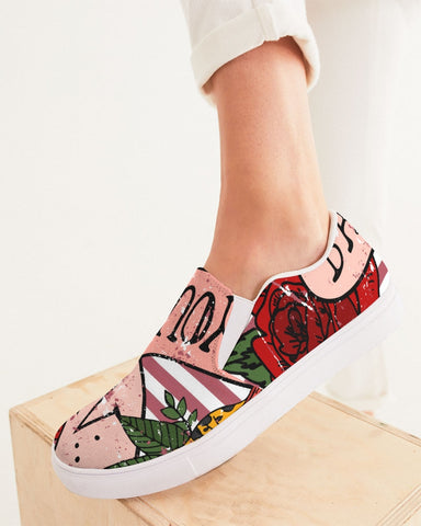 DMTL Flowers And Stripes Women's Slip-On Canvas Shoe - DMTL CLOTHING AND APPAREL