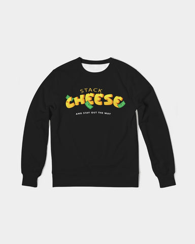 DMTL Stack Cheese  Men's Black Classic French Terry Crewneck Pullover - DMTL CLOTHING AND APPAREL