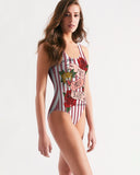 DMTL Flowers And Stripes Women's One-Piece Swimsuit - DMTL CLOTHING AND APPAREL