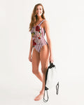 DMTL Flowers And Stripes Women's One-Piece Swimsuit - DMTL CLOTHING AND APPAREL