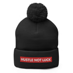 DMTL HUSTLE NOT LUCK Pom-Pom Beanie - DMTL CLOTHING AND APPAREL