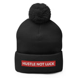 DMTL HUSTLE NOT LUCK Pom-Pom Beanie - DMTL CLOTHING AND APPAREL