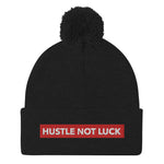 DMTL HUSTLE NOT LUCK Pom-Pom Beanie - DMTL CLOTHING AND APPAREL