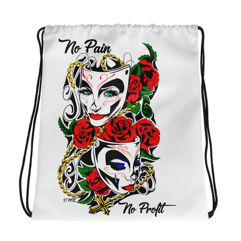 Our DO MORE TALK LESS NO PAIN NO PROFIT All-Over Print Drawstring Bag - DMTL CLOTHING AND APPAREL