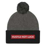 DMTL HUSTLE NOT LUCK Pom-Pom Beanie - DMTL CLOTHING AND APPAREL