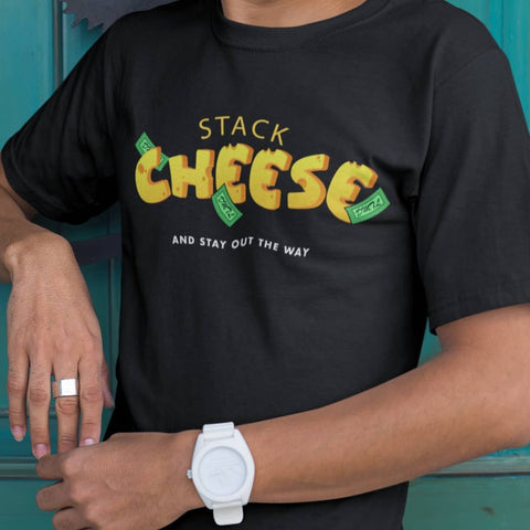 DO MORE TALK LESS BLACK STACK CHEESE TEE - DMTL CLOTHING AND APPAREL